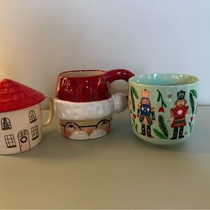 Anthropologie Festive Holiday Mugs Rare- Red, White, Green